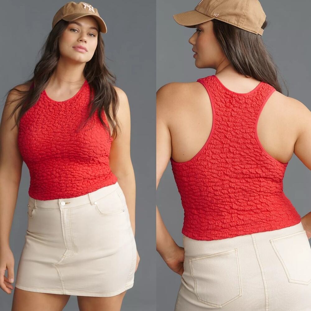 NWT‎ By Anthropologie Textured Racerback Cropped Tank In Vibrant Cherry Size S